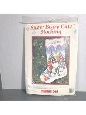 Vintage 1994 Dimensions SNOW BEARY CUTE STOCKING 8457 Cross Stitch Kit READ